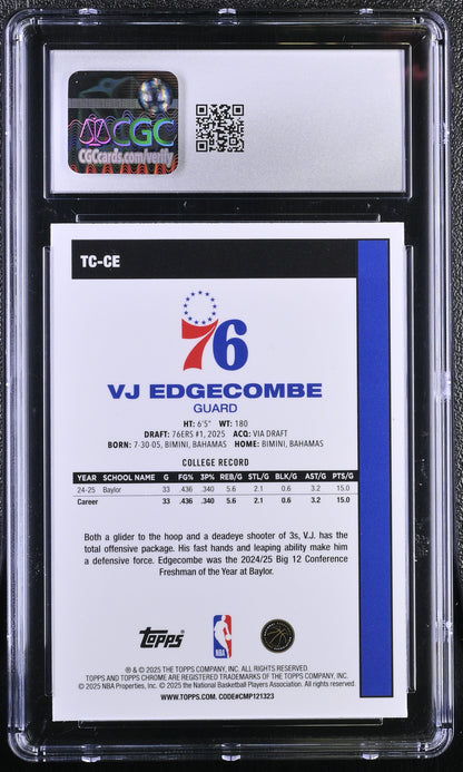 2025-26 Topps Basketball #TC-CE VJ Edgecombe Silver Pack CGC 9 Mint Chrome RC #23