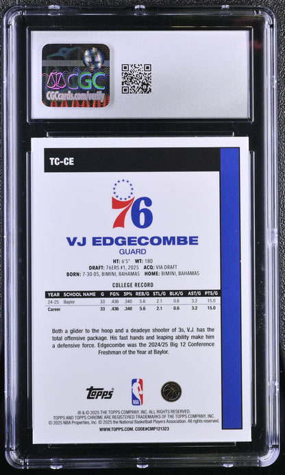 2025-26 Topps Basketball #TC-CE VJ Edgecombe Silver Pack CGC 9 Mint Chrome RC #24