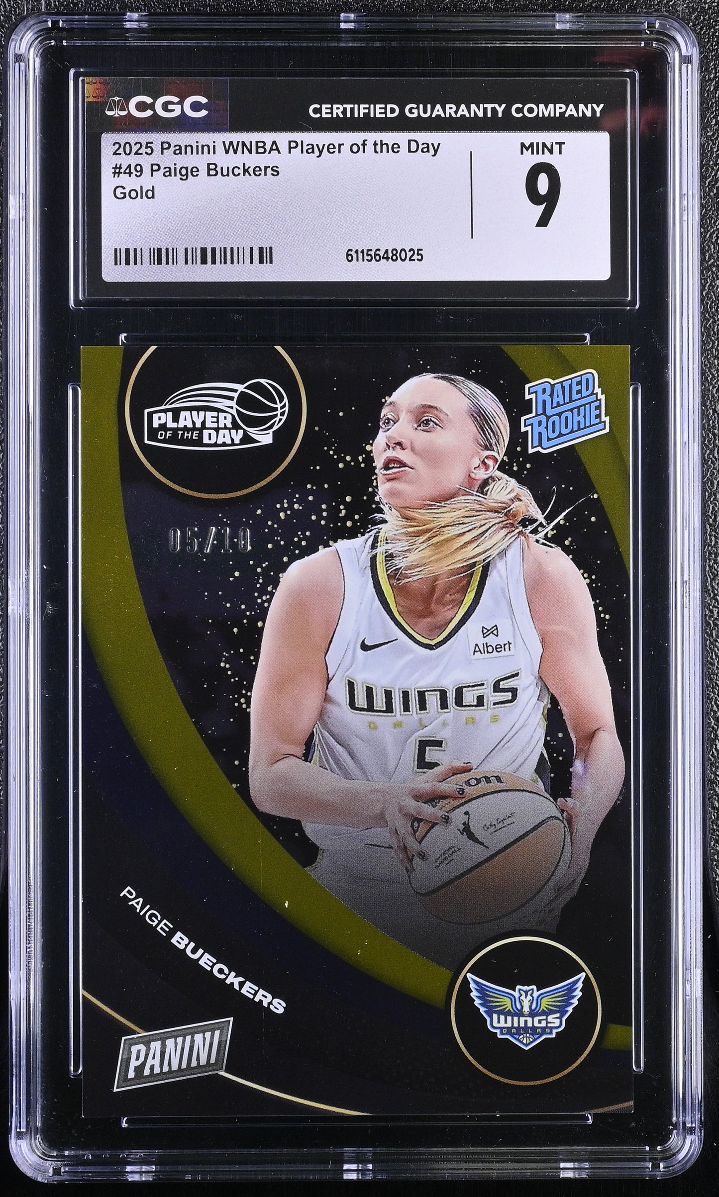 2025 Panini WNBA Player Day Rated Rookie #49 Paige Bueckers CGC 9 Mint Gold Foil 05/10