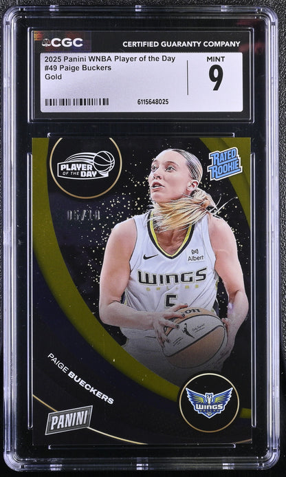 2025 Panini WNBA Player Day Rated Rookie #49 Paige Bueckers CGC 9 Mint Gold Foil 05/10