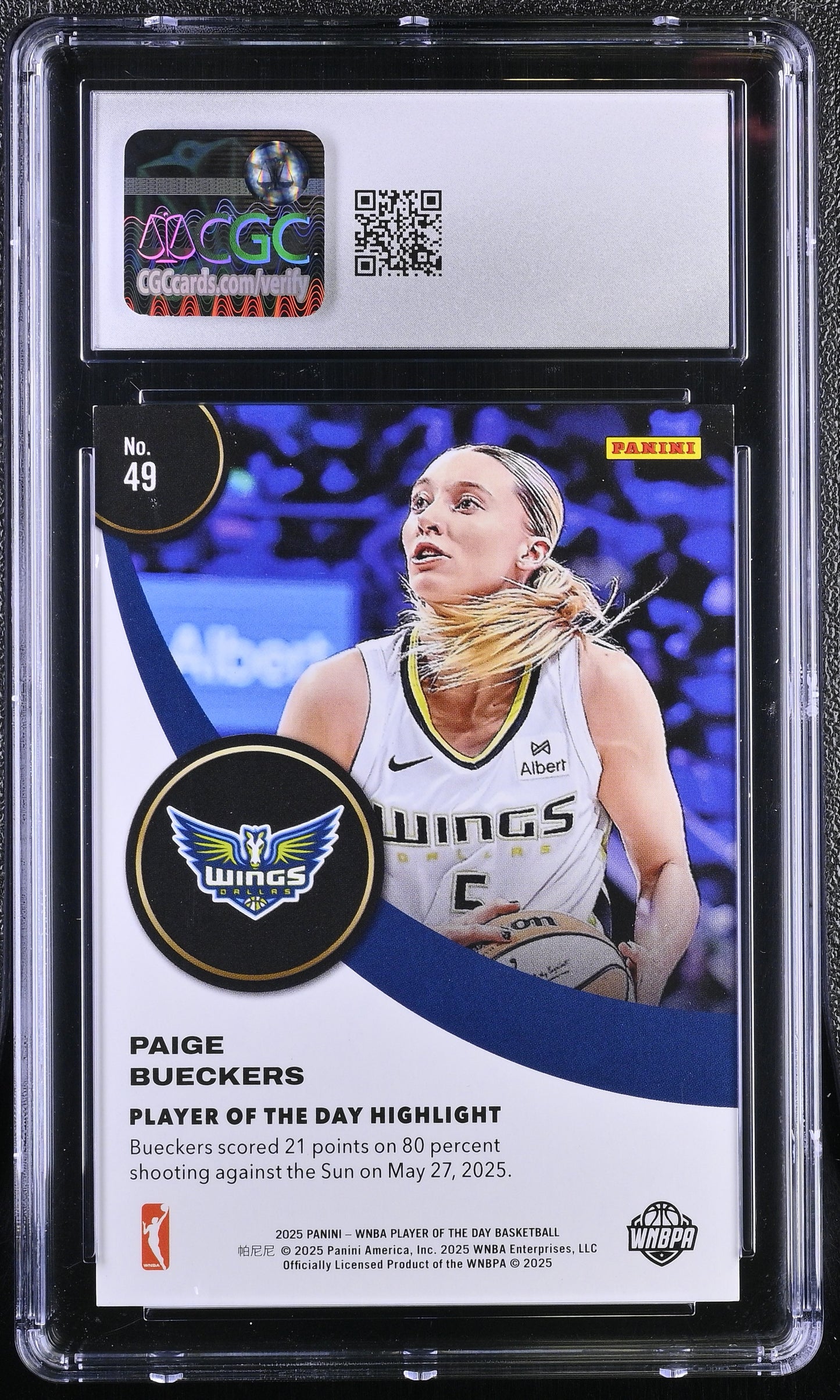 2025 Panini WNBA Player Day Rated Rookie #49 Paige Bueckers CGC 9 Mint Gold Foil 05/10