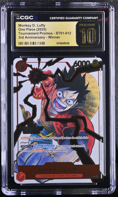 One Piece TCG: 3rd Anniversary Winner Promo Trio (Luffy ST01-012, Ace OP07-053, Sabo OP09-027) – CGC 10 Pristine Set