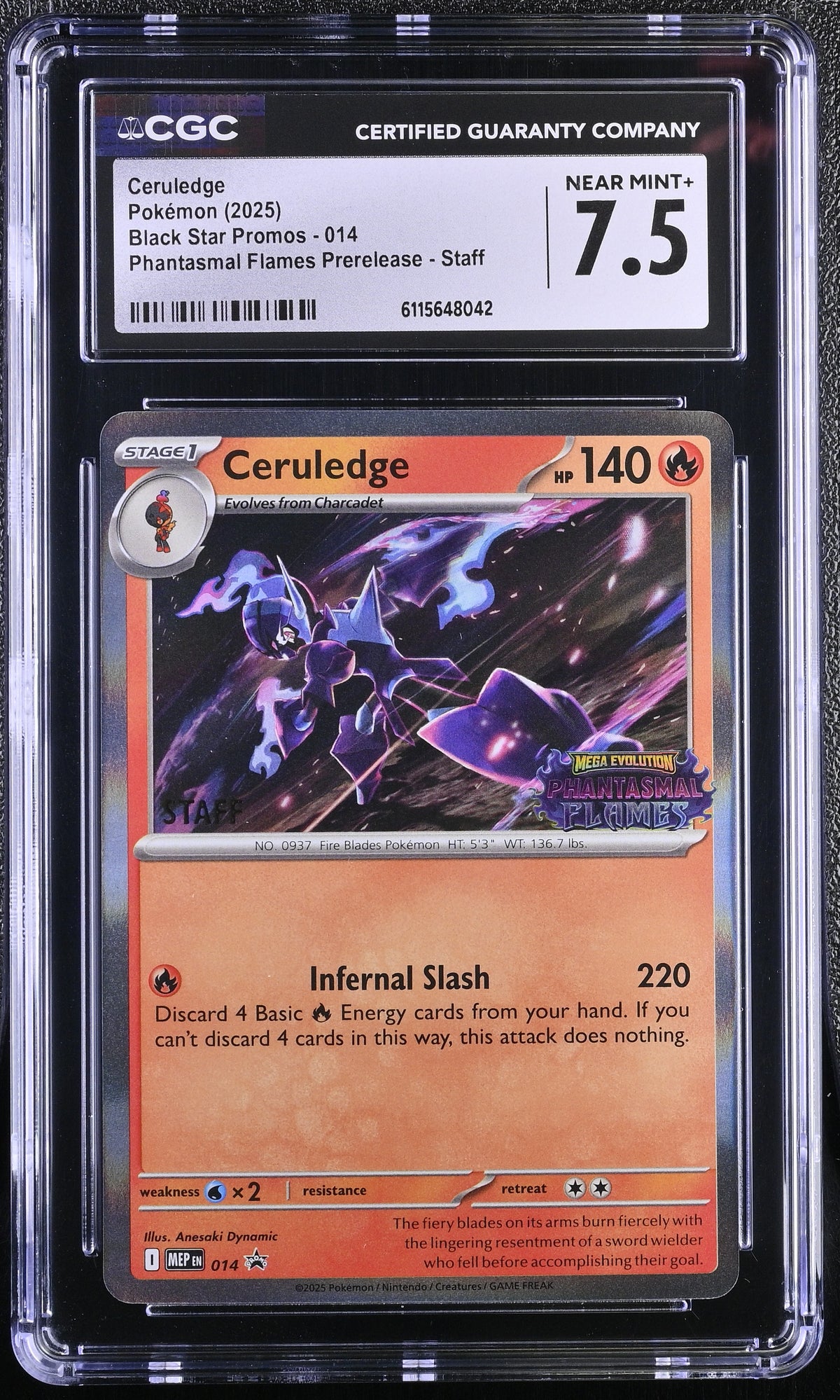 Pokemon 2025 Ceruledge (014) [Mega Evolution: Phantasmal Flames] CGC 7.5 NM+ Staff Promo