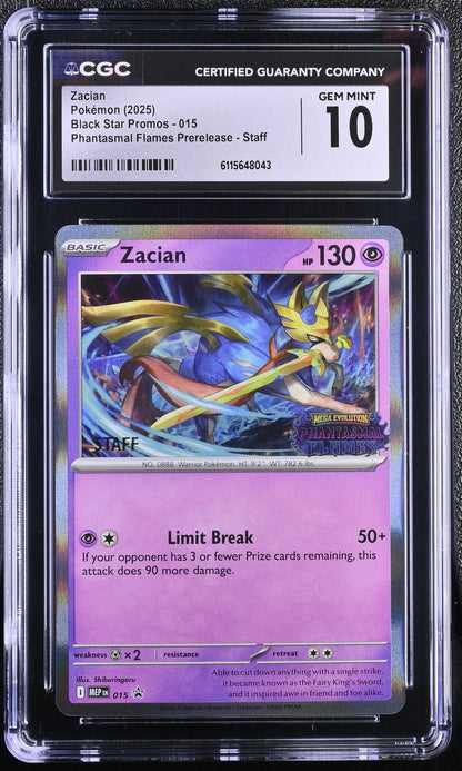 Pokemon 2025 Zacian (015) [Mega Evolution: Phantasmal Flames] CGC 10 Gem Mint Staff Promo