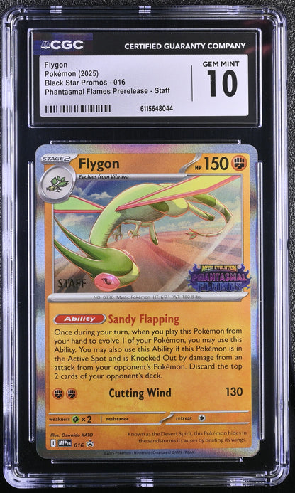 Pokemon 2025 Flygon (016) [Mega Evolution: Phantasmal Flames] CGC 10 Gem Mint Staff Promo