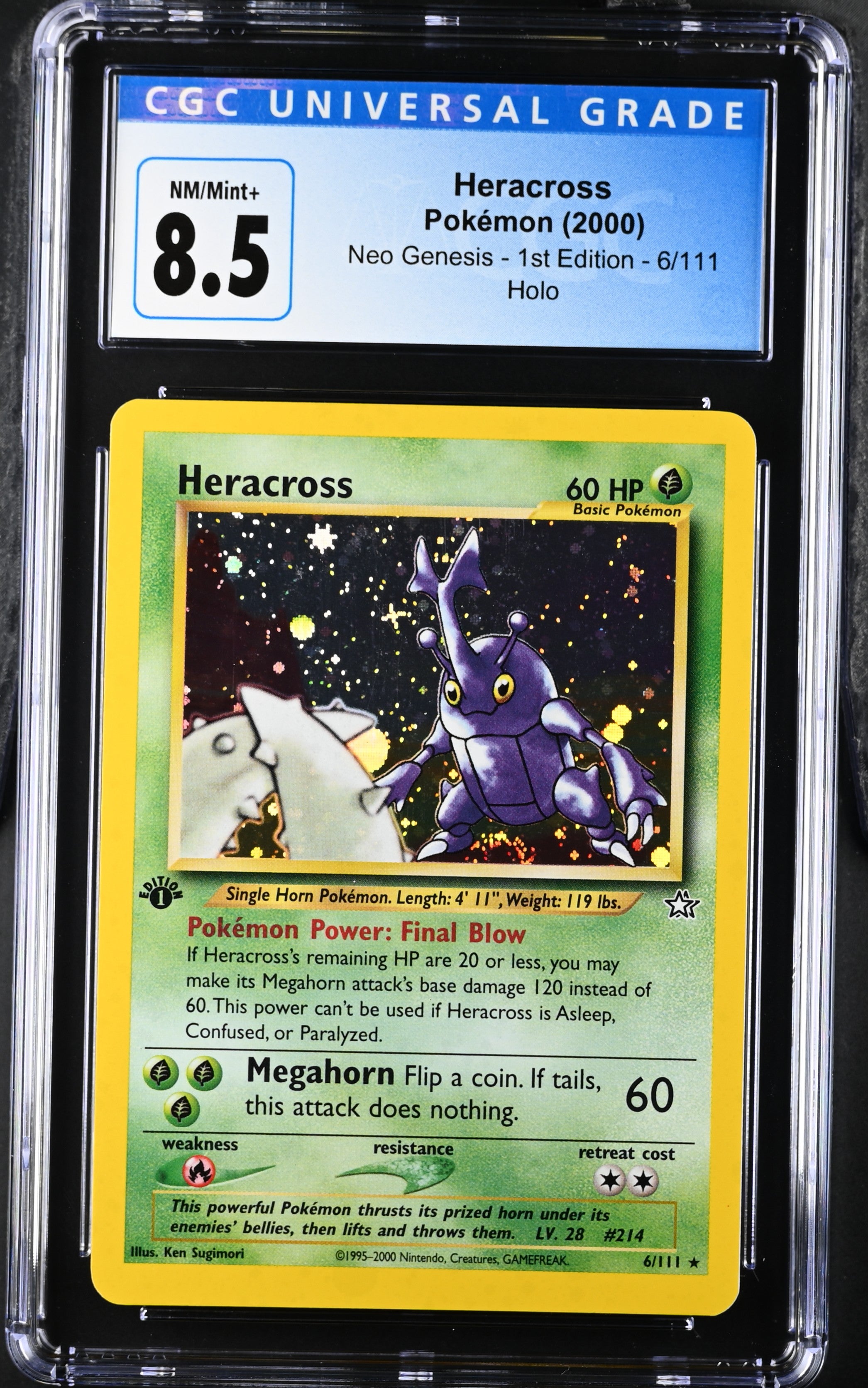 Pokémon Heracross (6/111) [Neo Genesis] Graded CGC 8.5 NM/Mint+ 1st Edition Holofoil