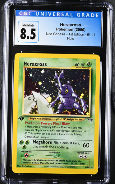 Pokémon Heracross (6/111) [Neo Genesis] Graded CGC 8.5 NM/Mint+ 1st Edition Holofoil