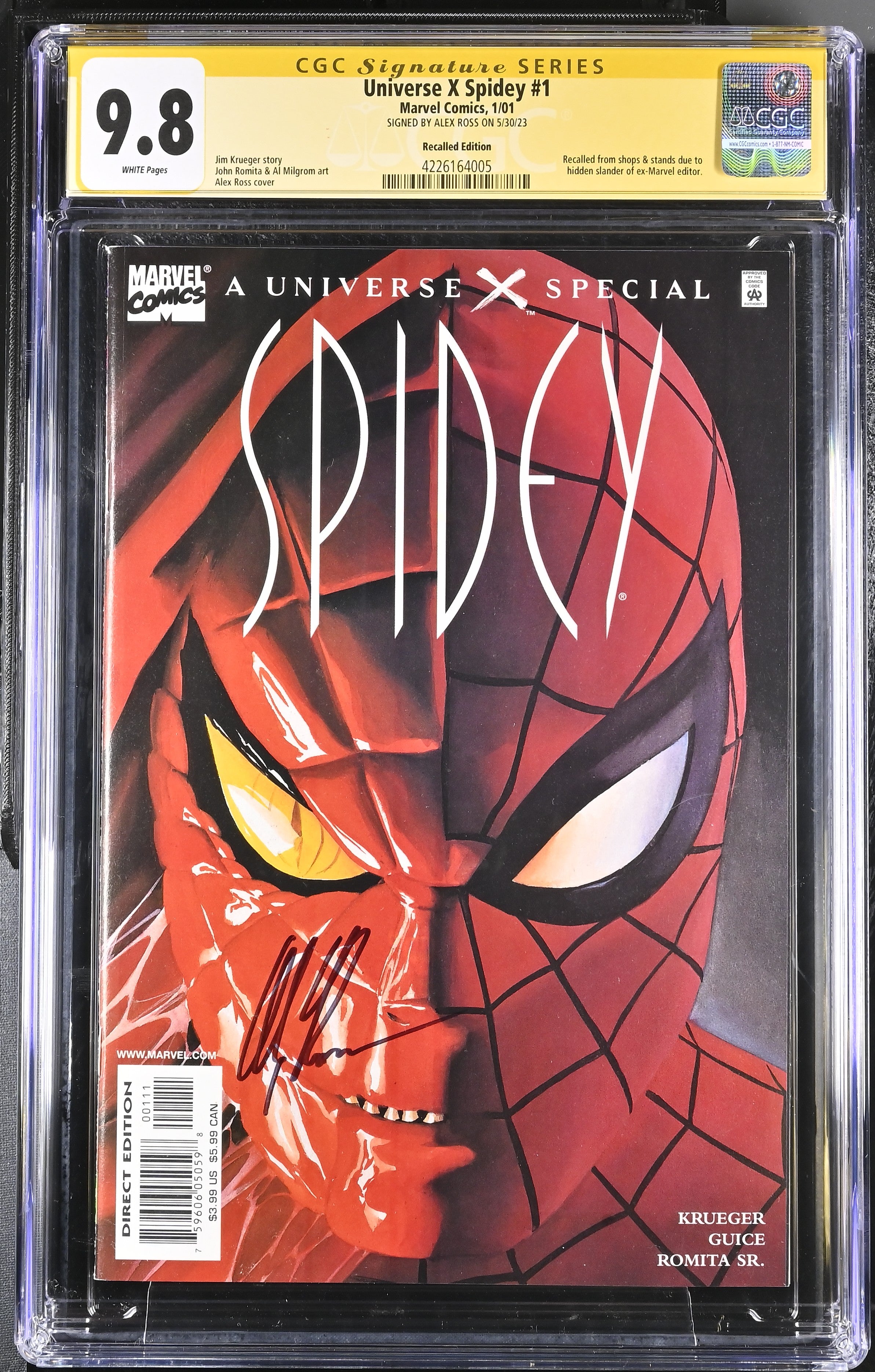 Universe X Spidey #1 (2001) CGC 9.8 Signed by Alex Ross Recalled Edition