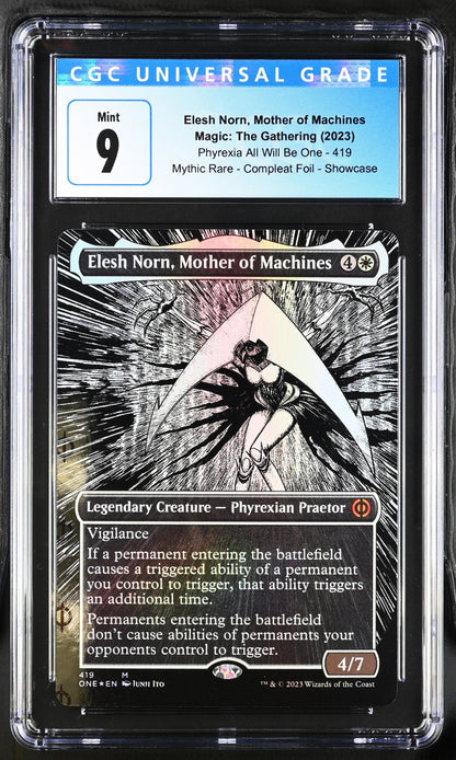 Magic: the Gathering MTG Elesh Norn, Mother of Machines (Borderless Manga Step-and-Compleat Foil) [Phyrexia: All Will Be One] Graded 9 Mint