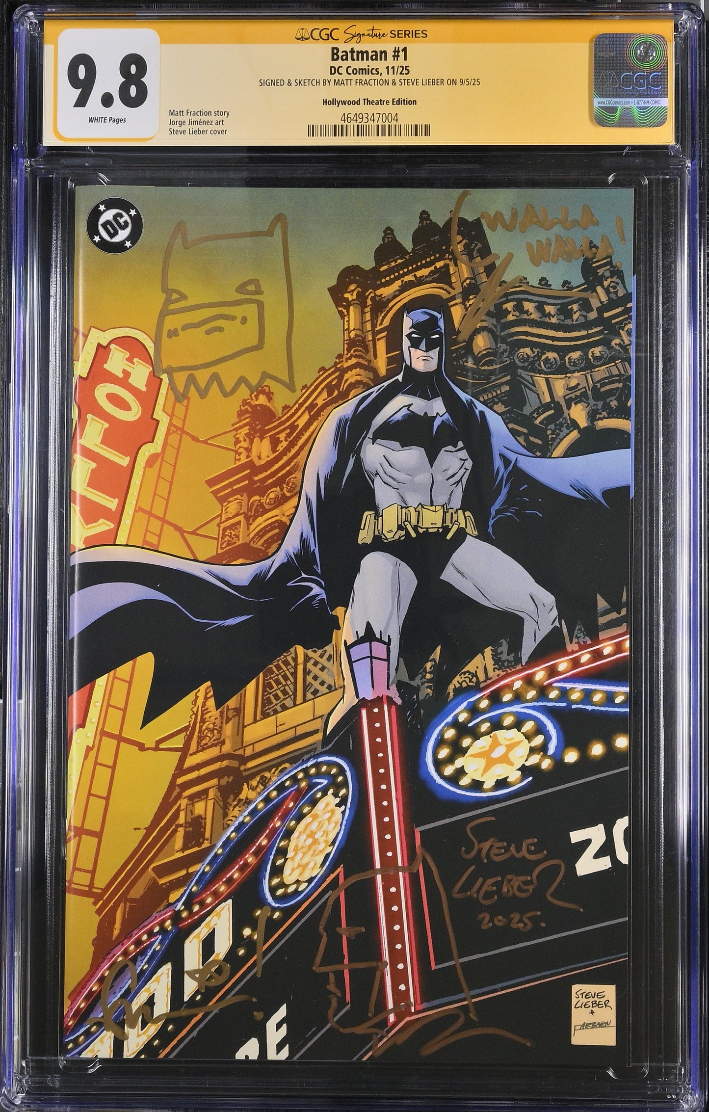 Batman #1 Hollywood Theatre (2025) CGC 9.8 Signed & Sketch Matt Fraction & Steve Lieber