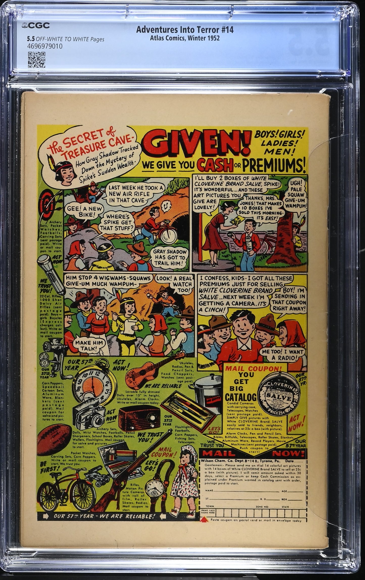 Adventures Into Terror #14 (1952) Graded CGC 5.5 FN Pre-Code Horror Stan Lee