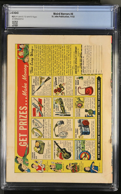 Weird Horrors #4 (1952) Graded CGC 4.0 VG
