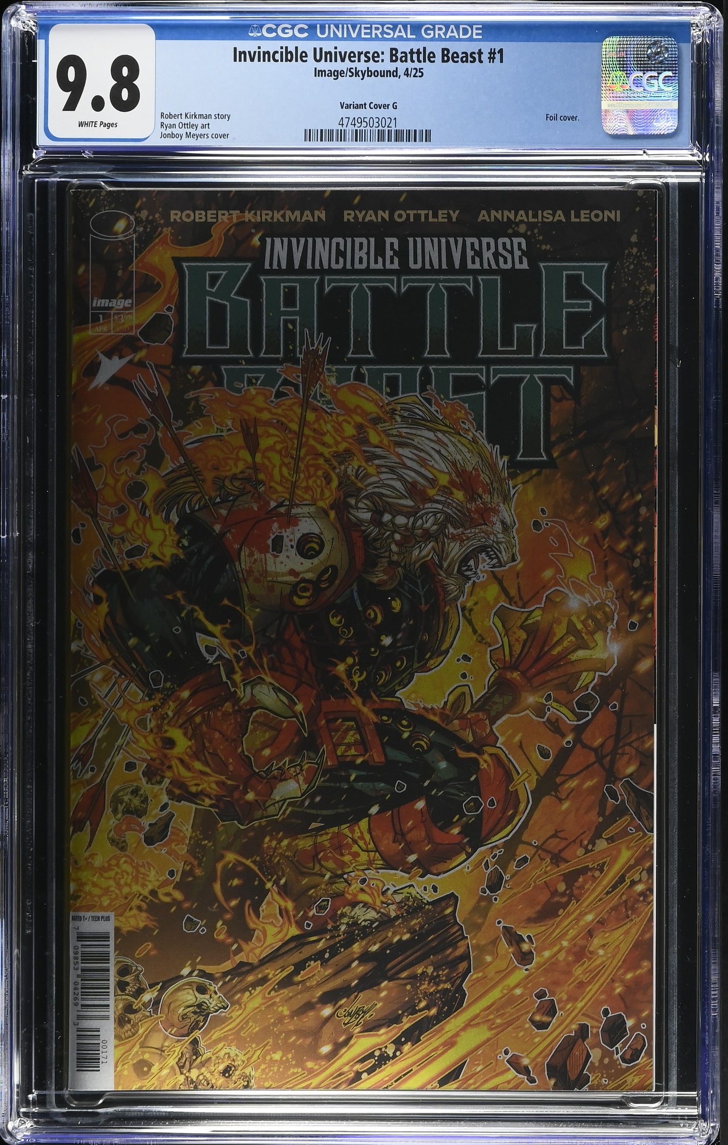 Invincible Universe Battle Beast #1 Cover G 1:100 Jonboy Meyers Foil Variant CGC 9.8
