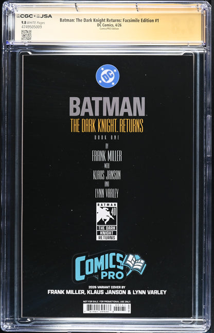 Batman The Dark Knight Returns #1 (2026) ComicsPRO CGC 9.8 JSA Signed Frank Miller & Klaus Janson
