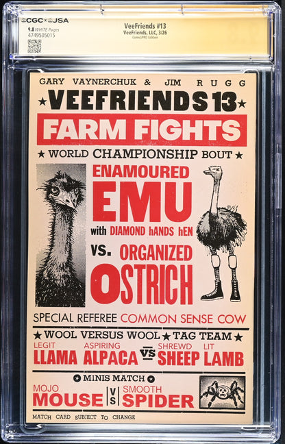 VeeFriends Comic Book #13: Farm Fights CGC 9.8 JSA Rugg Signed ComicsPRO Sienkiewicz Virgin