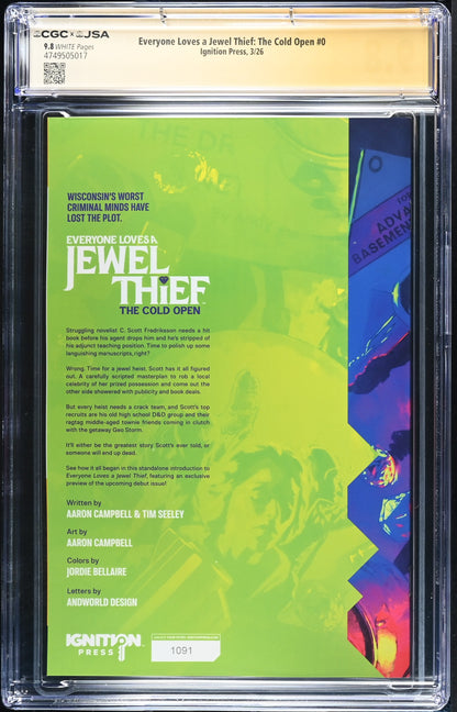 Everyone Loves A Jewel Thief The Cold Open #0 CGC 9.8 JSA Aaron Campbell Signed