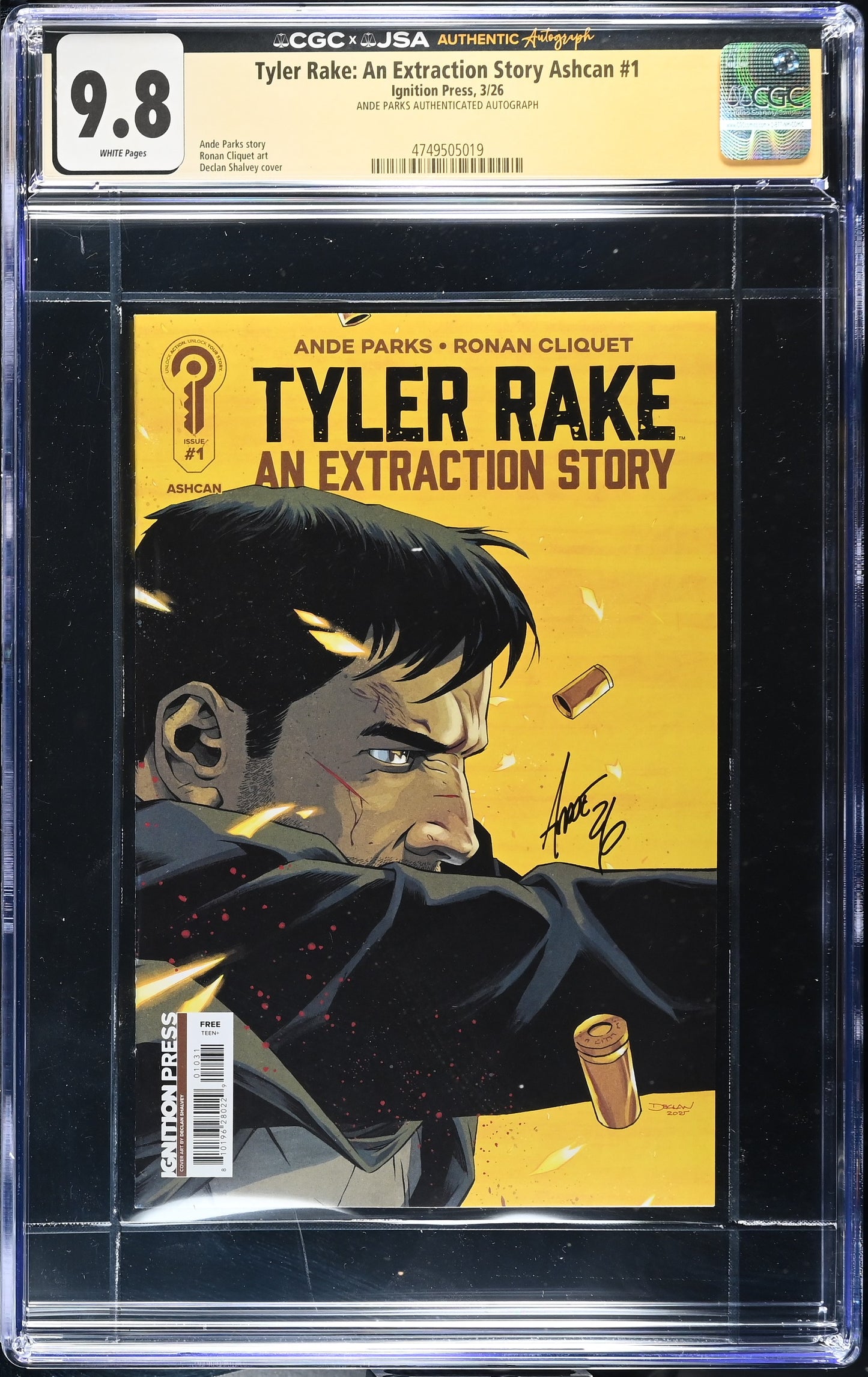 Tyler Rake: An Extraction Story Ashcan CGC 9.8 JSA Ande Parks Signature