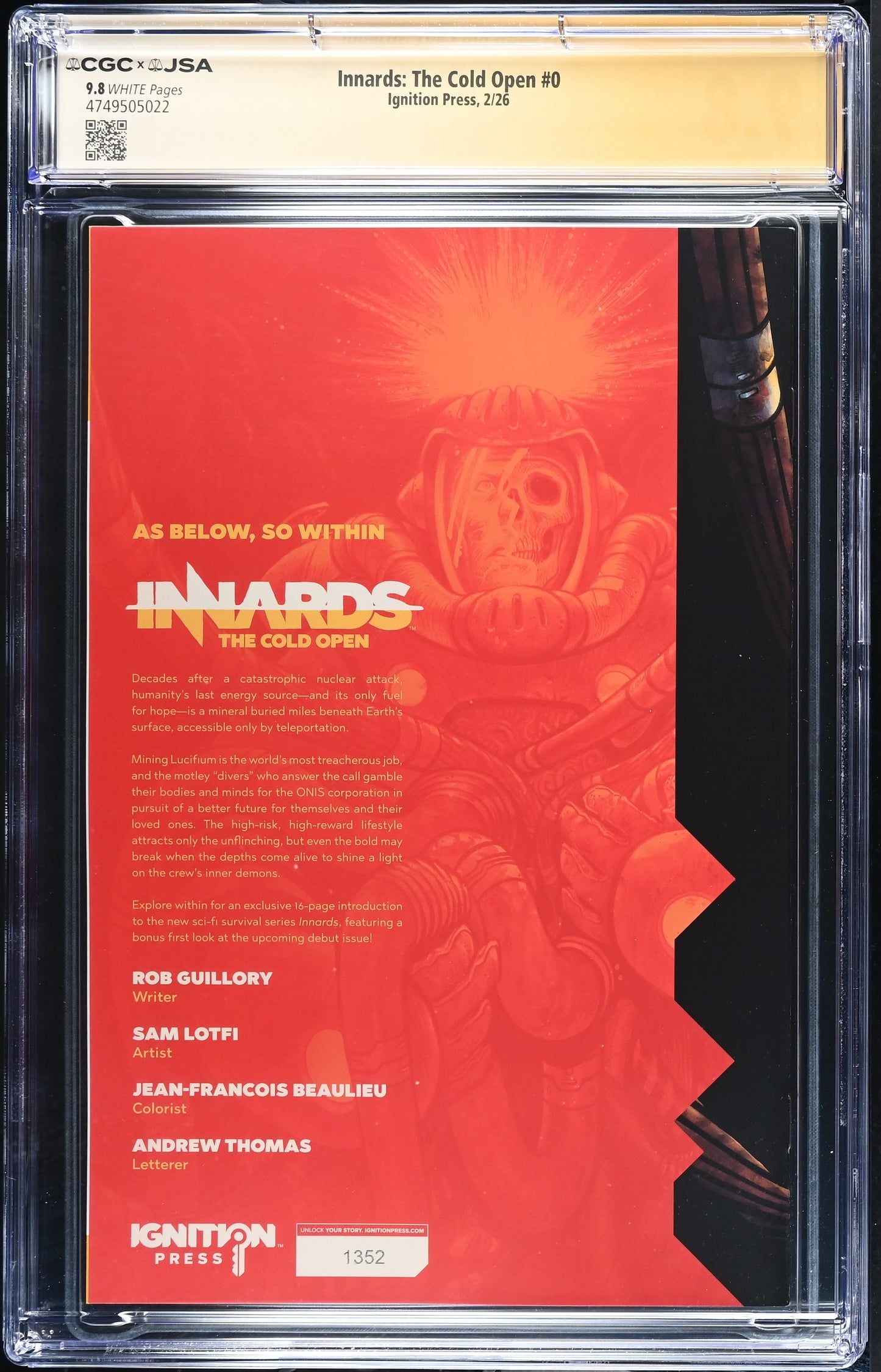 Innards #0 The Cold Open CGC 9.8 JSA Rob Guillory Signed 1352
