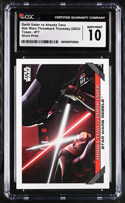 Star Wars Throwback Thursday 2023 Card #77 Ahsoka Tano vs Darth Vader SP Graded CGC 10 Gem Mint