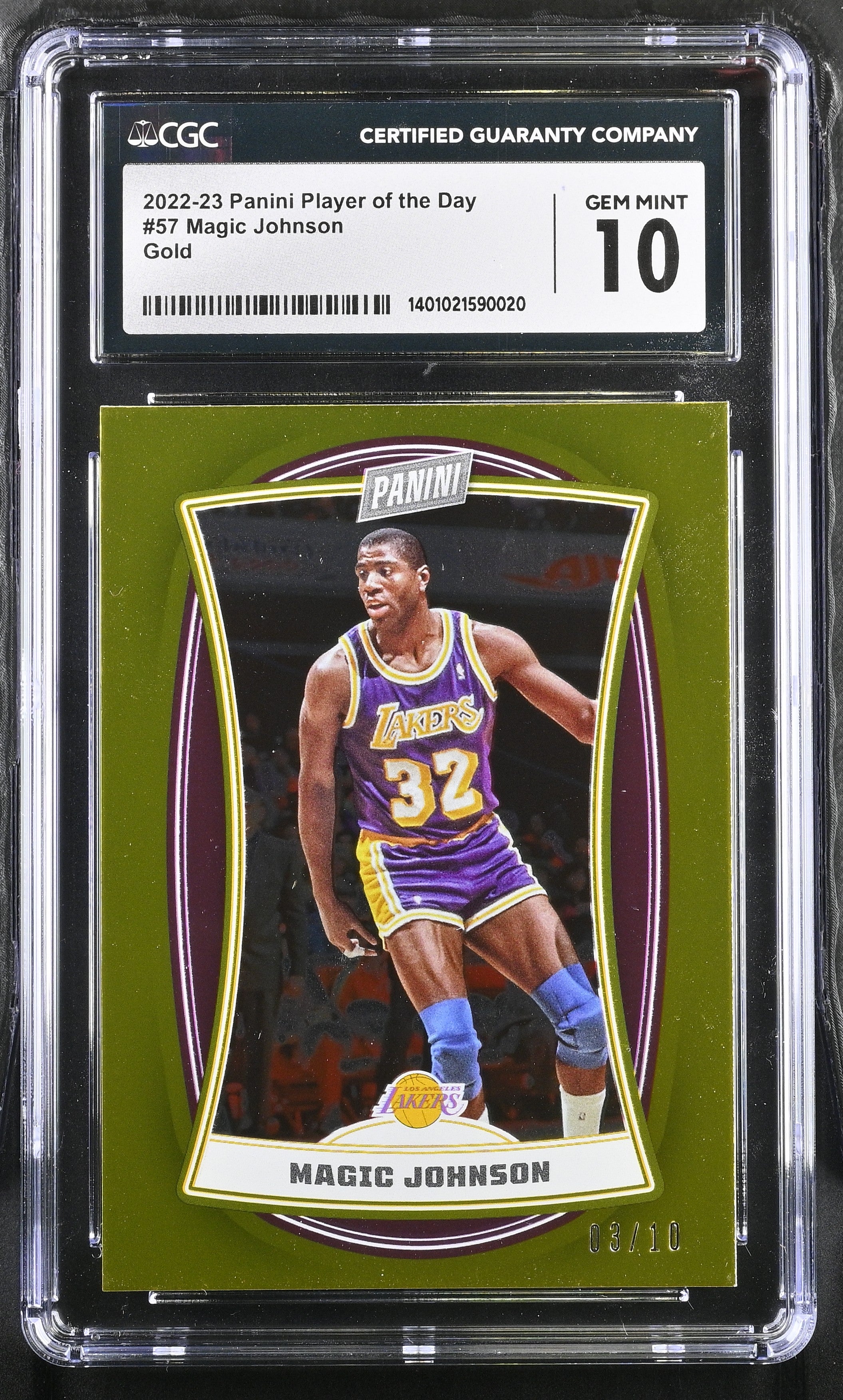 2022-23 Panini Player of the Day 57 Magic Johnson Gold Foil Parallel 3/10 CGC 10