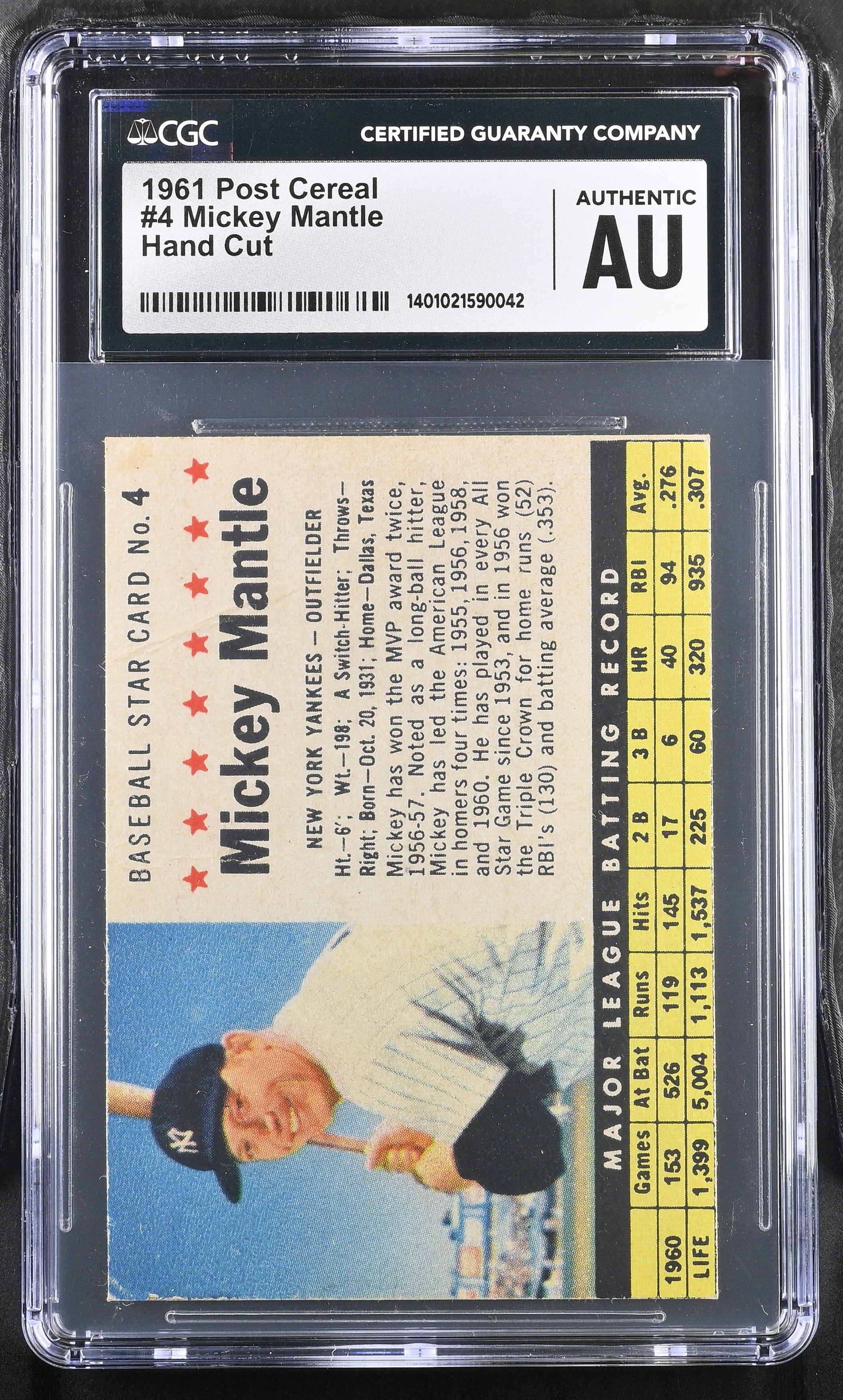 1962 Post Cereal Baseball 4 Mickey Mantle Hand Cut CGC Authentic