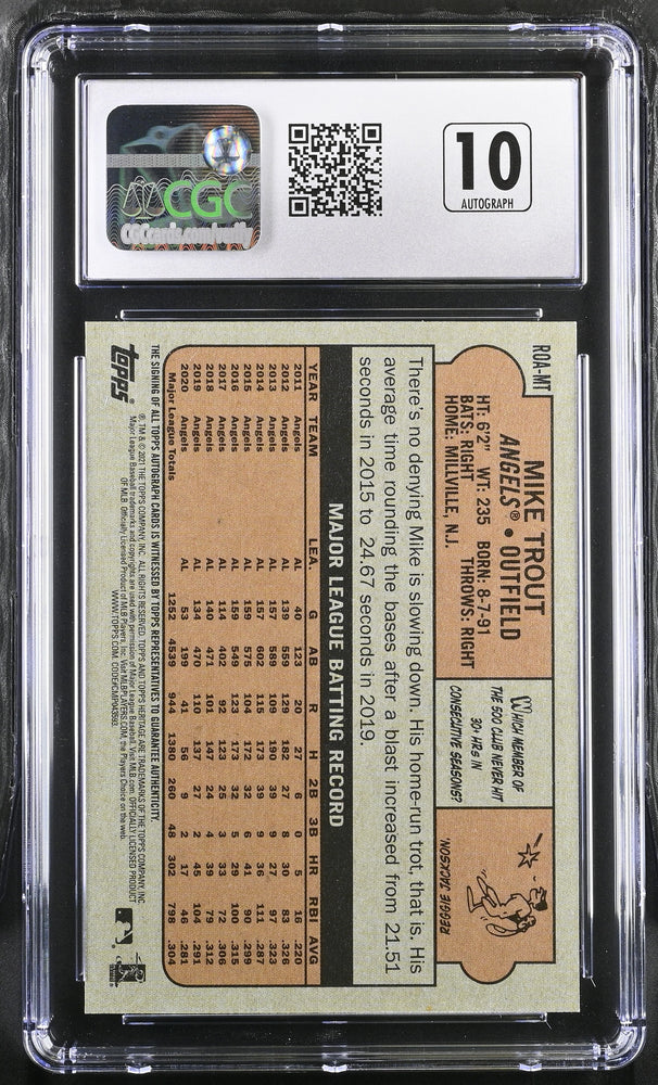 2021 Topps Heritage Baseball ROA-MT Mike Trout Autograph CGC 10