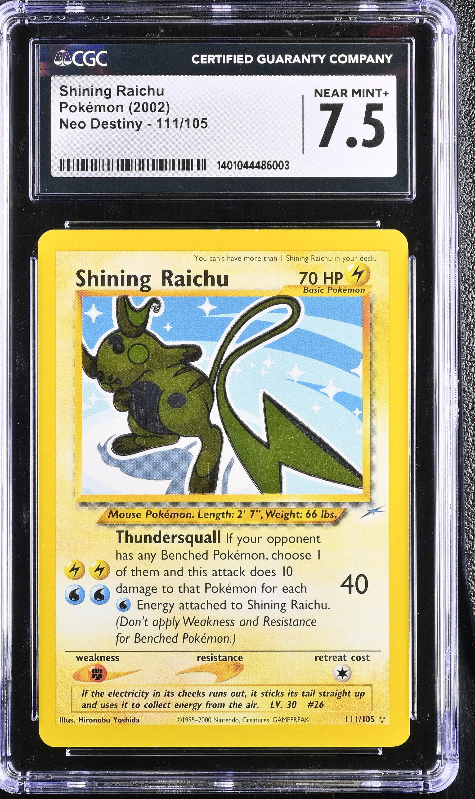 Pokémon Shining Raichu (111/105) [Neo Destiny Unlimited] Graded CGC 7.5 Near Mint+