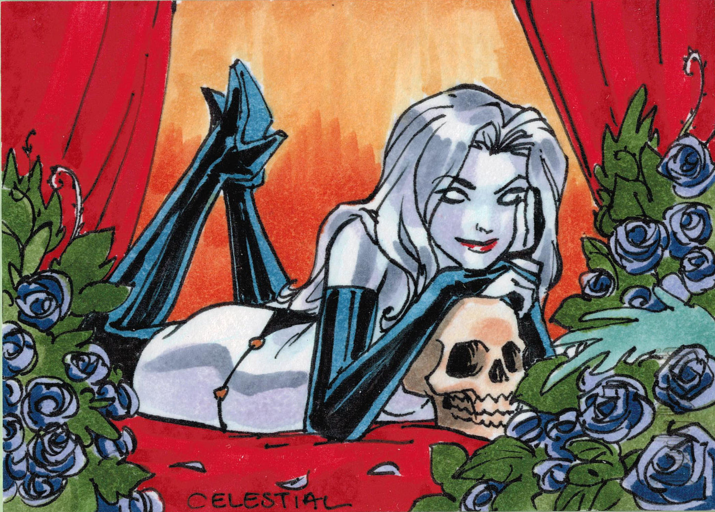 2012 5finity Lady Death Sketch Series Two Sketch Card by Mel Celestial V2