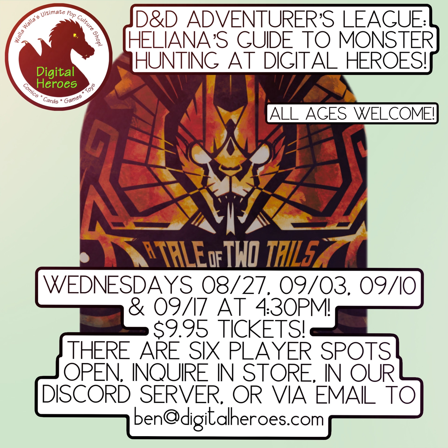 09/03/2025 4:30 PM D&D Adventurer's League: Heliana's Guide to Monster Hunting Ticket