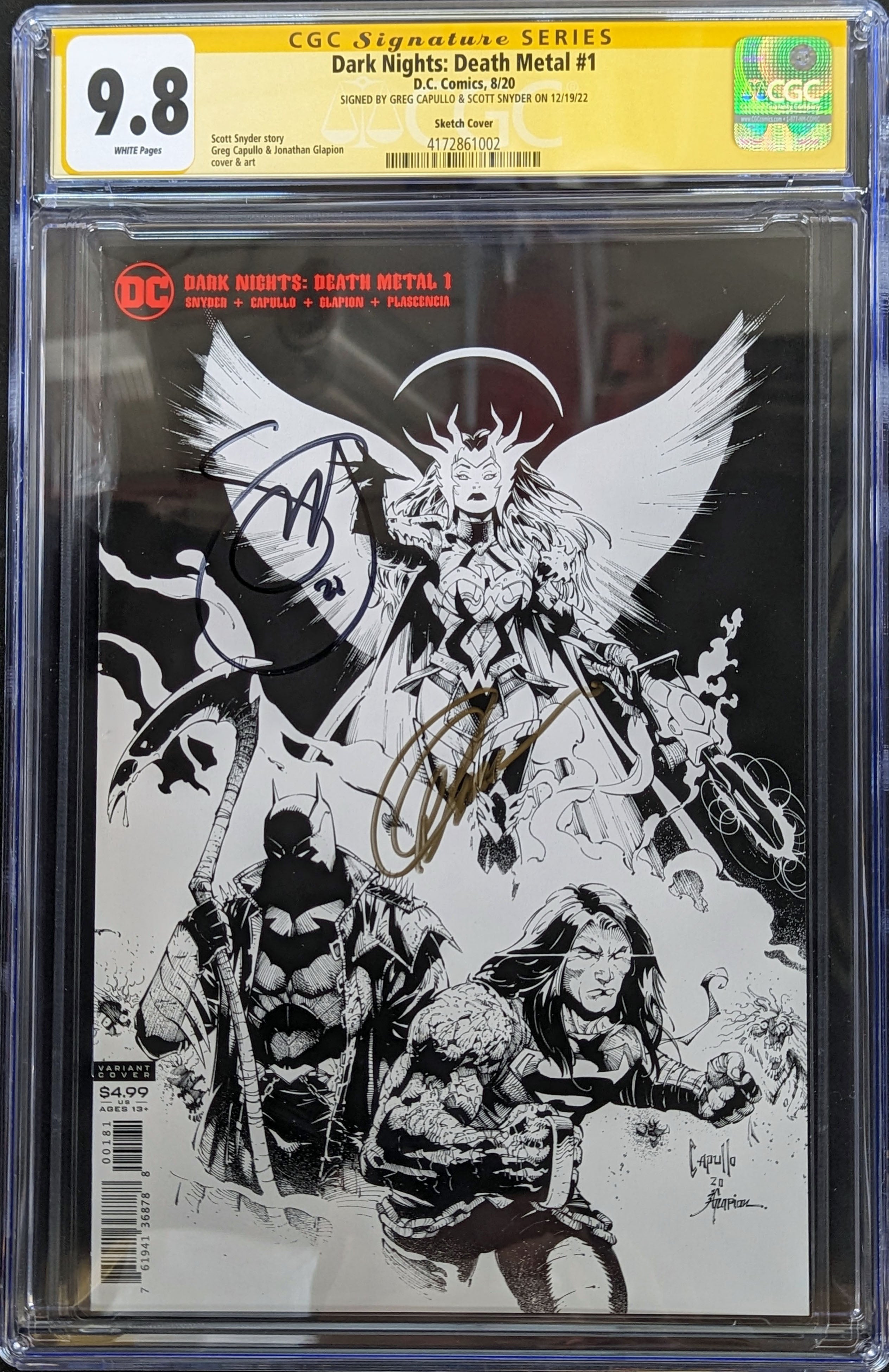 Dark Nights Death Metal #1 Graded CGC 9.8 Sketch Variant Signed Capullo & Snyder