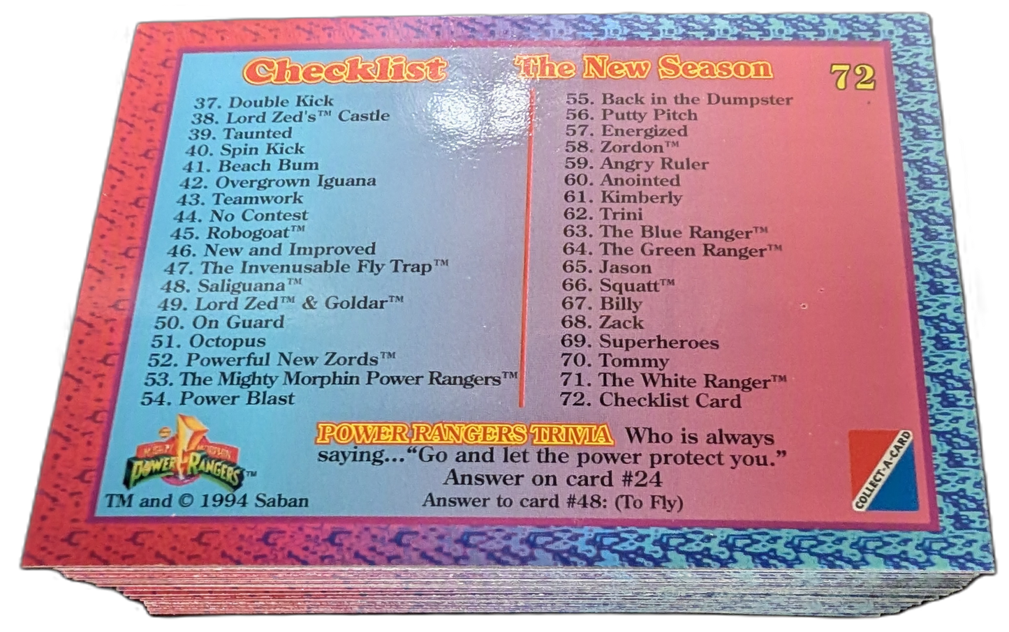 1994 Collect-a-Card Power Rangers New Season (Series 3) Hobby Edition 72 Card Set