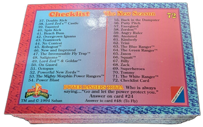 1994 Collect-a-Card Power Rangers New Season (Series 3) Hobby Edition 72 Card Set