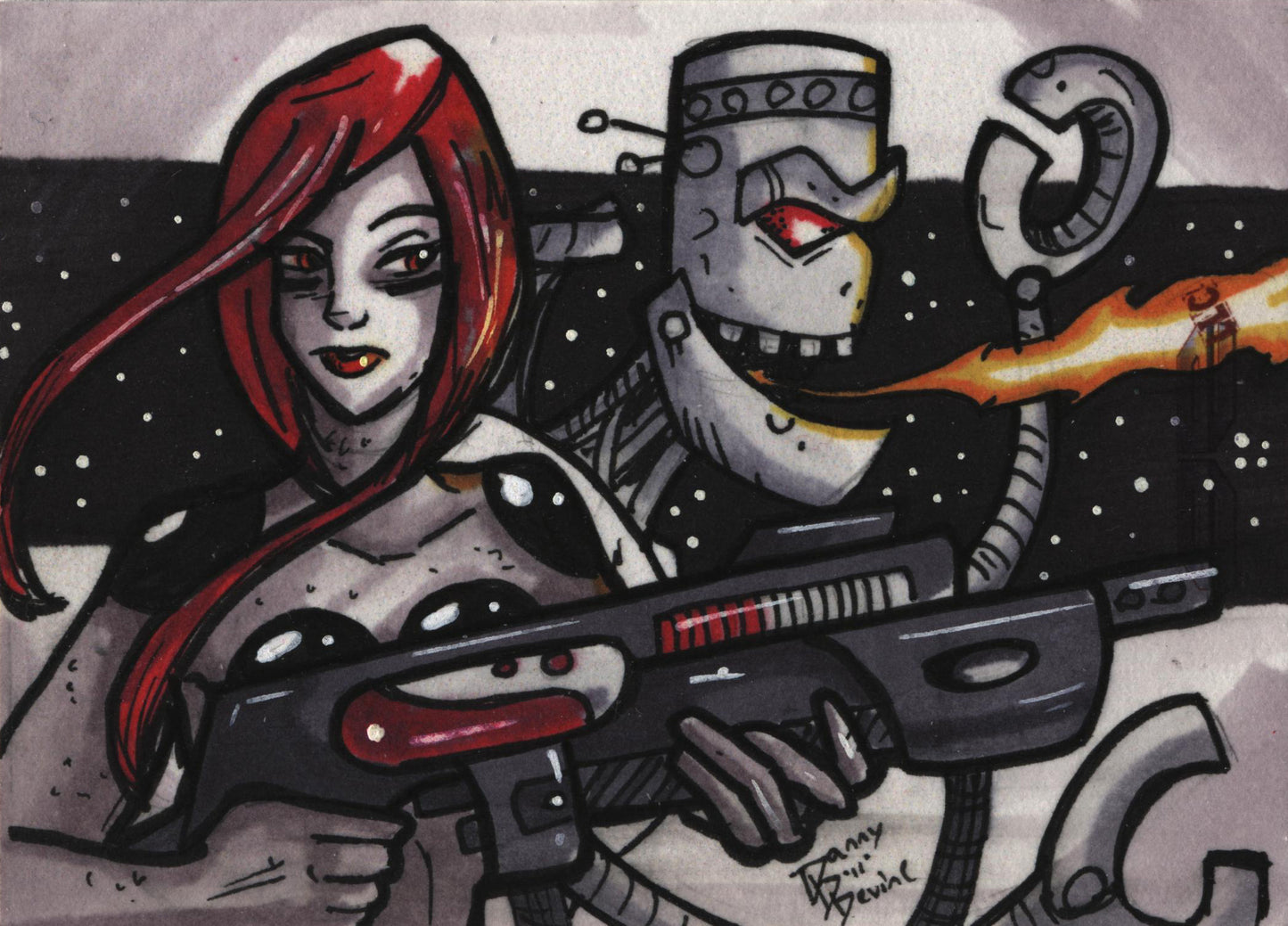 2011 5finity Galaxgals Eradication Danny Devine Rare Artist Sketch Card Ver. 1
