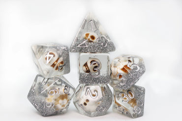 Skull and Silver Glitter RPG Dice Set