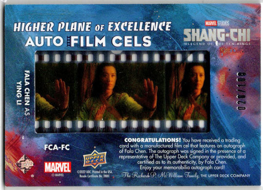 2023 Upper Deck Marvel Shang-Chi Auto Film Cels Card Fala Chen/Ying Li 020/100