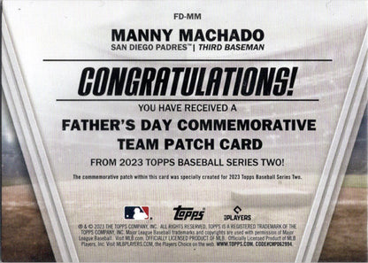 2023 Topps Series 2 Baseball Team Patch Card FD-MM Manny Machado