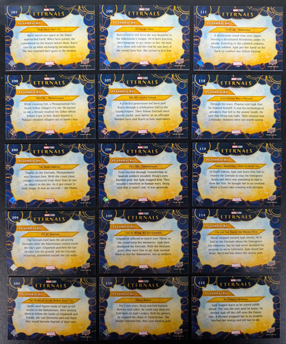2023 Upper Deck Marvel Eternals High Number Flashbacks 15 Card Set 101 to 115