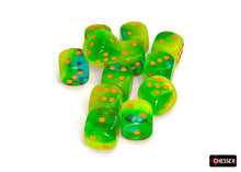 Chessex 16mm d6 Gemini Dice Set - Plasma Green-Teal/Orange