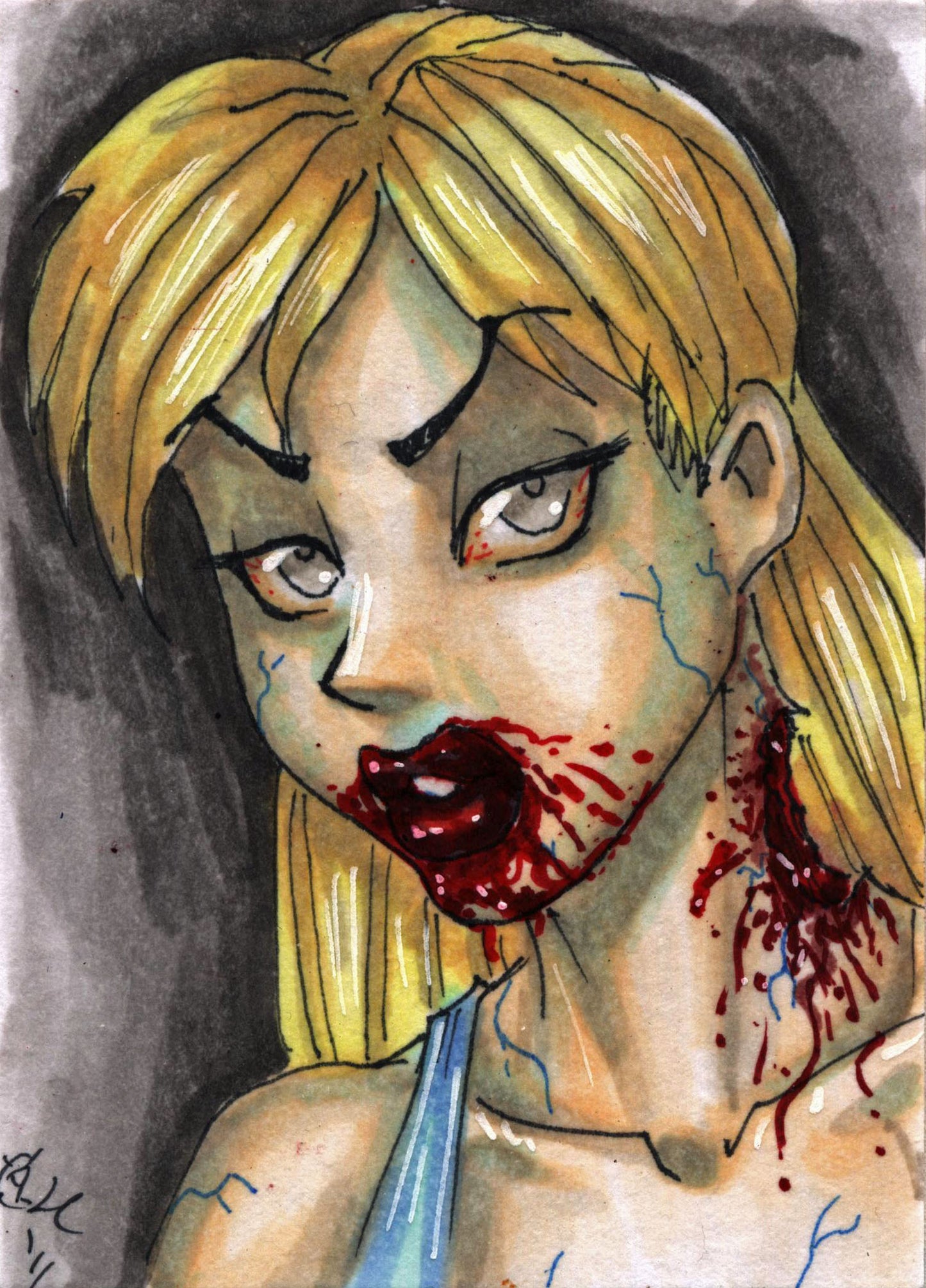 Zombies vs Cheerleaders Platinum 5finity 2011 Sketch Card by David Harrigan V1