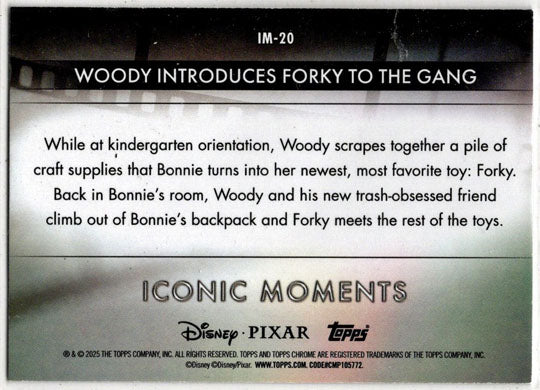 2025 Topps Chrome Disney Iconic Moments Insert Card IM-20 Woody Introduces Forky