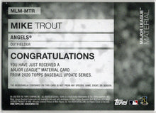 2020 Topps Update Baseball Major League Materials Relic Card MLM-MTR Mike Trout