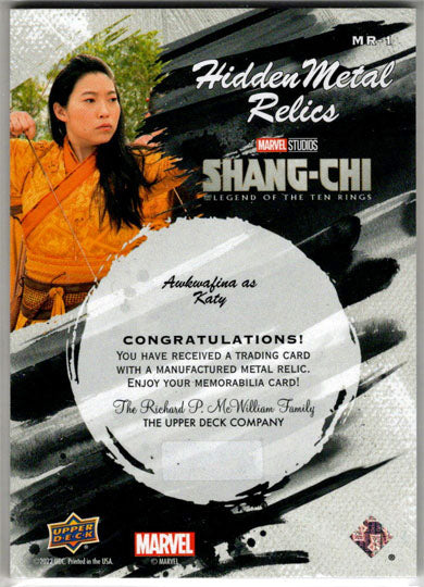 2023 Upper Deck Marvel Shang-Chi Hidden Metal Relics Card MR-1 Awkwafina