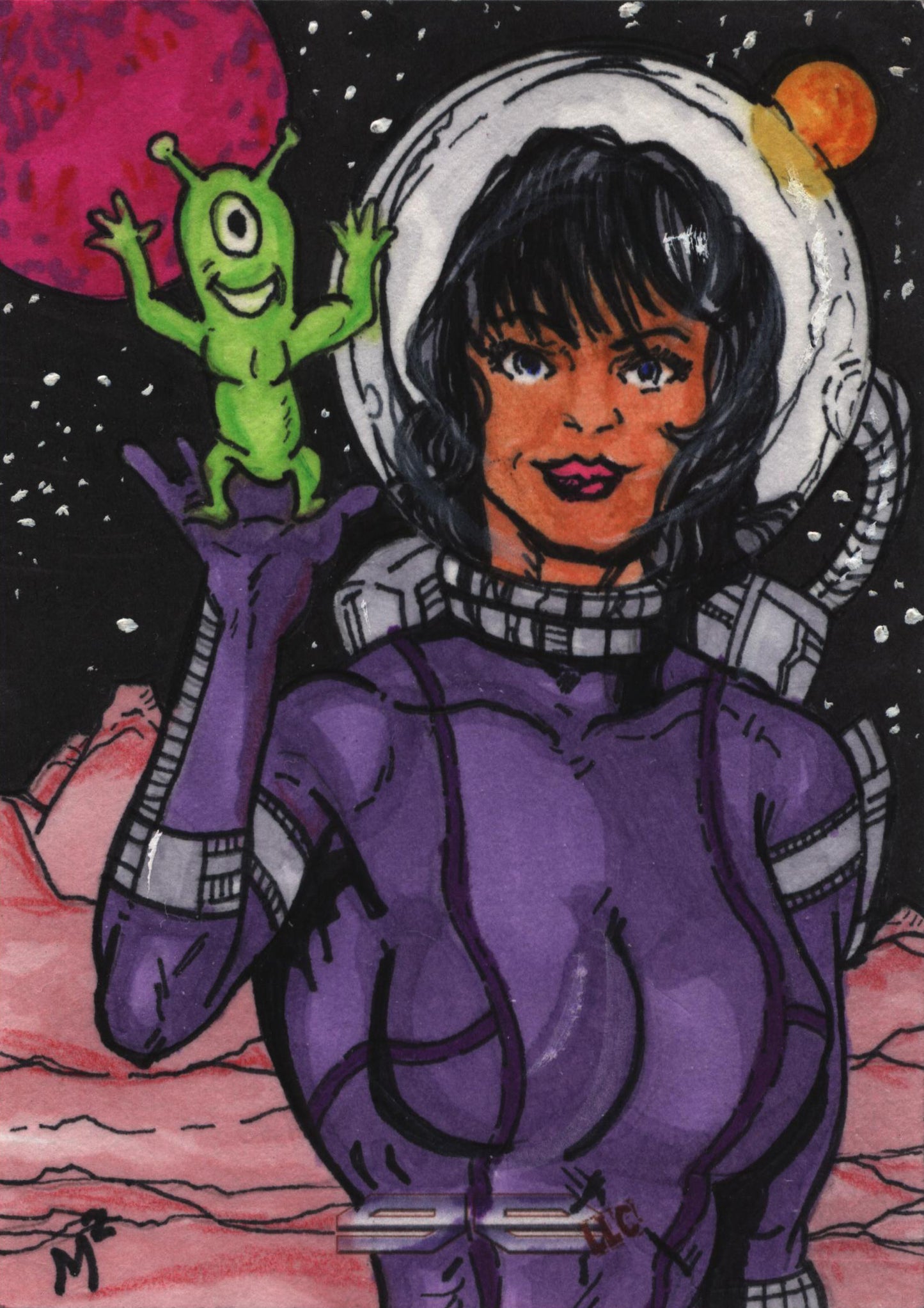 2011 5finity Galaxgals Eradication Mike Munshaw Rare Artist Sketch Card Ver. 2