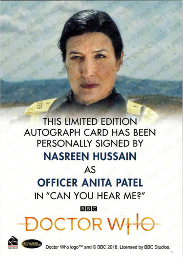 2022 Doctor Who Series 11 & 12 Nasreen Hussain Full Bleed Autograph Card