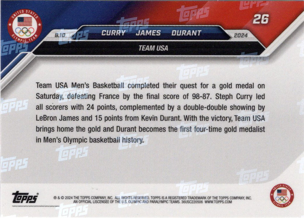 2024 Topps Now Olympic Games Men's Basketball Card 26