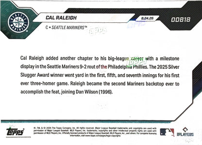 2026 Topps Now Seattle Mariners Cal Raleigh ODB18 MLB Road To Opening Day Bonus Card