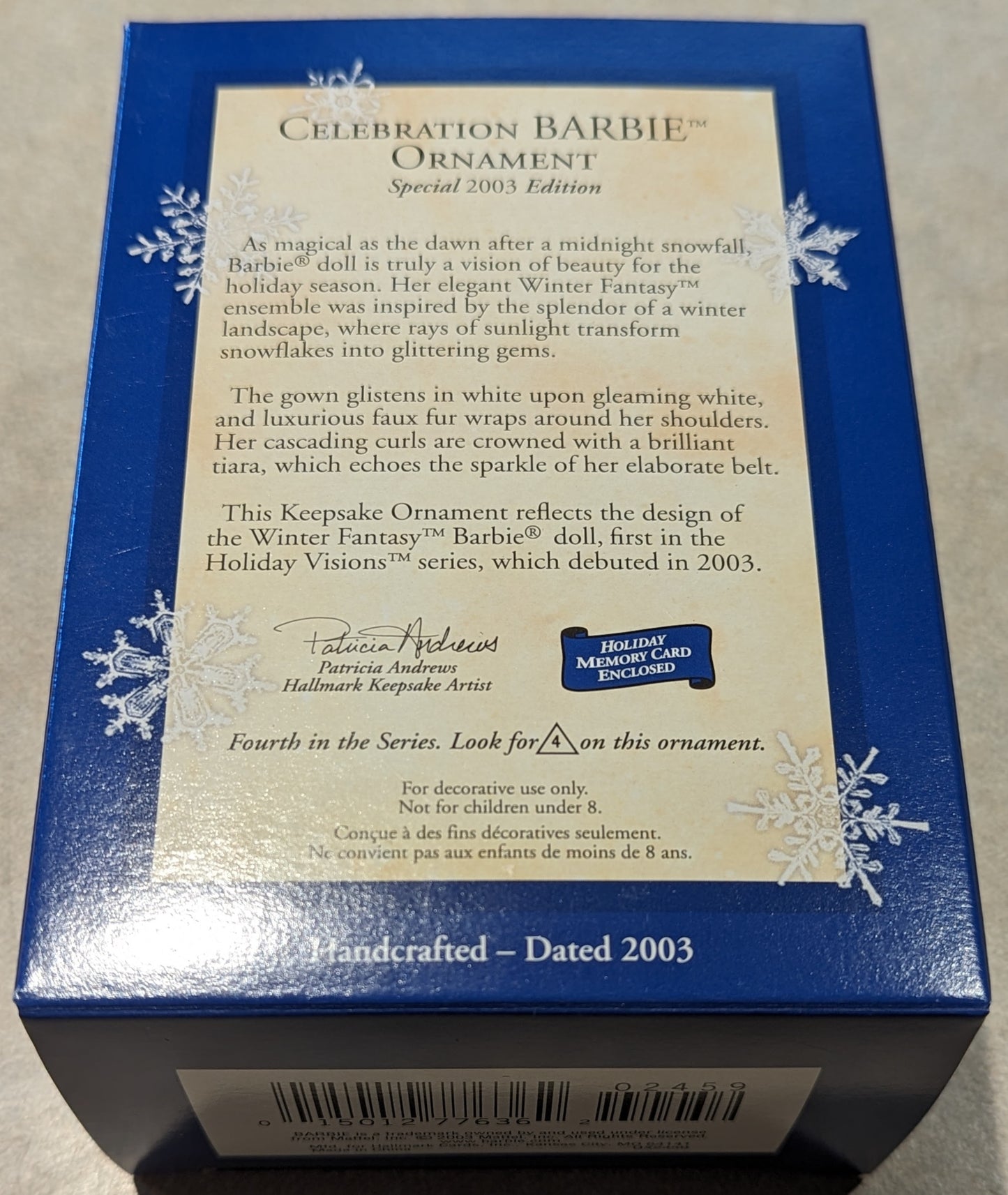 Hallmark Ornament 2003 Celebration Barbie 4th Edition with Collector Card