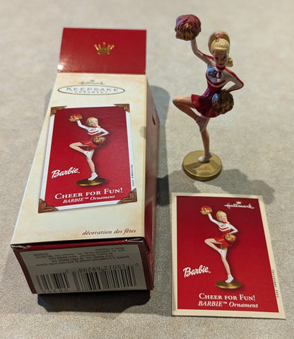 Hallmark Ornament 2002 Cheer for Fun Barbie with Collector Card