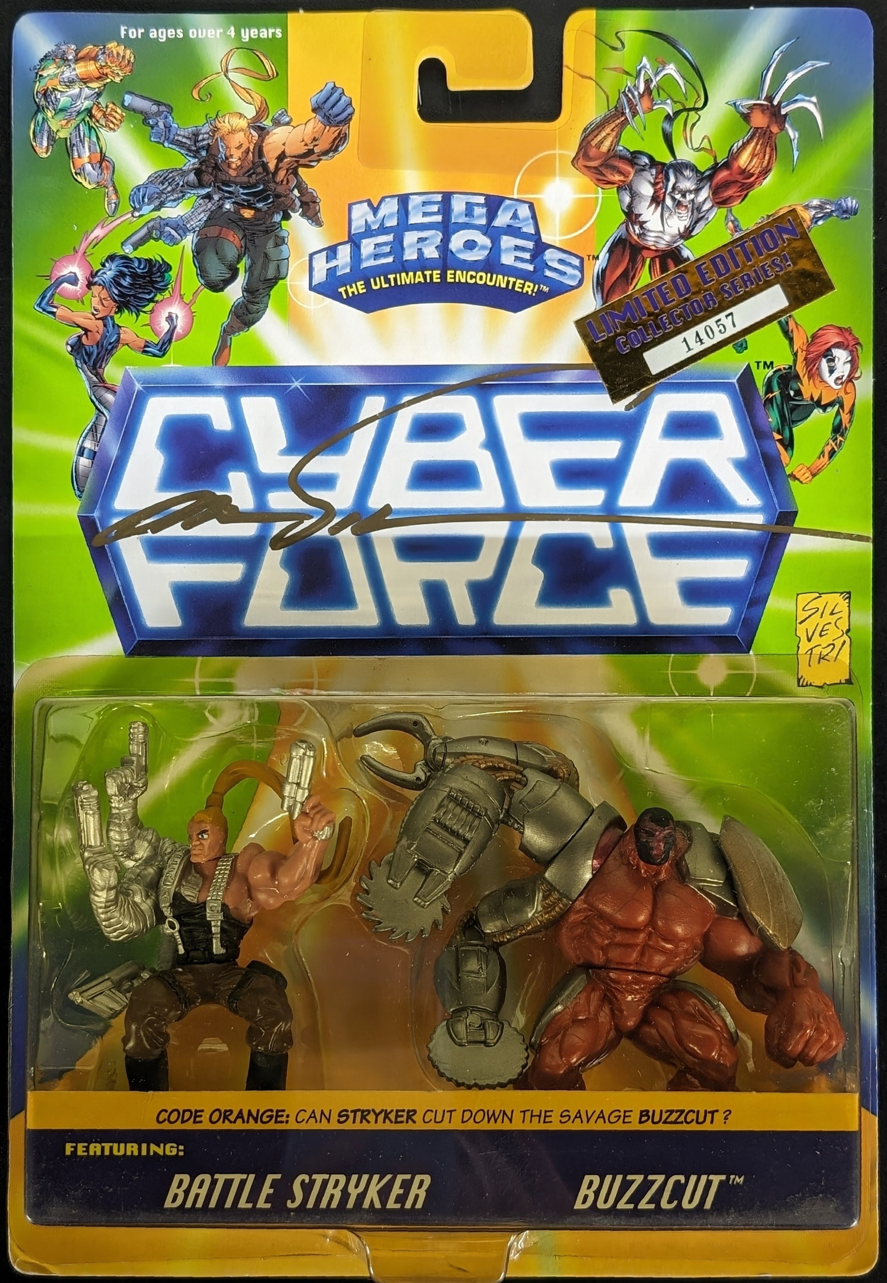 1995 Mattel Mega Heroes Cyber Force Battle Stryker and Buzzcut Action Figure Signed by Marc Silvestri