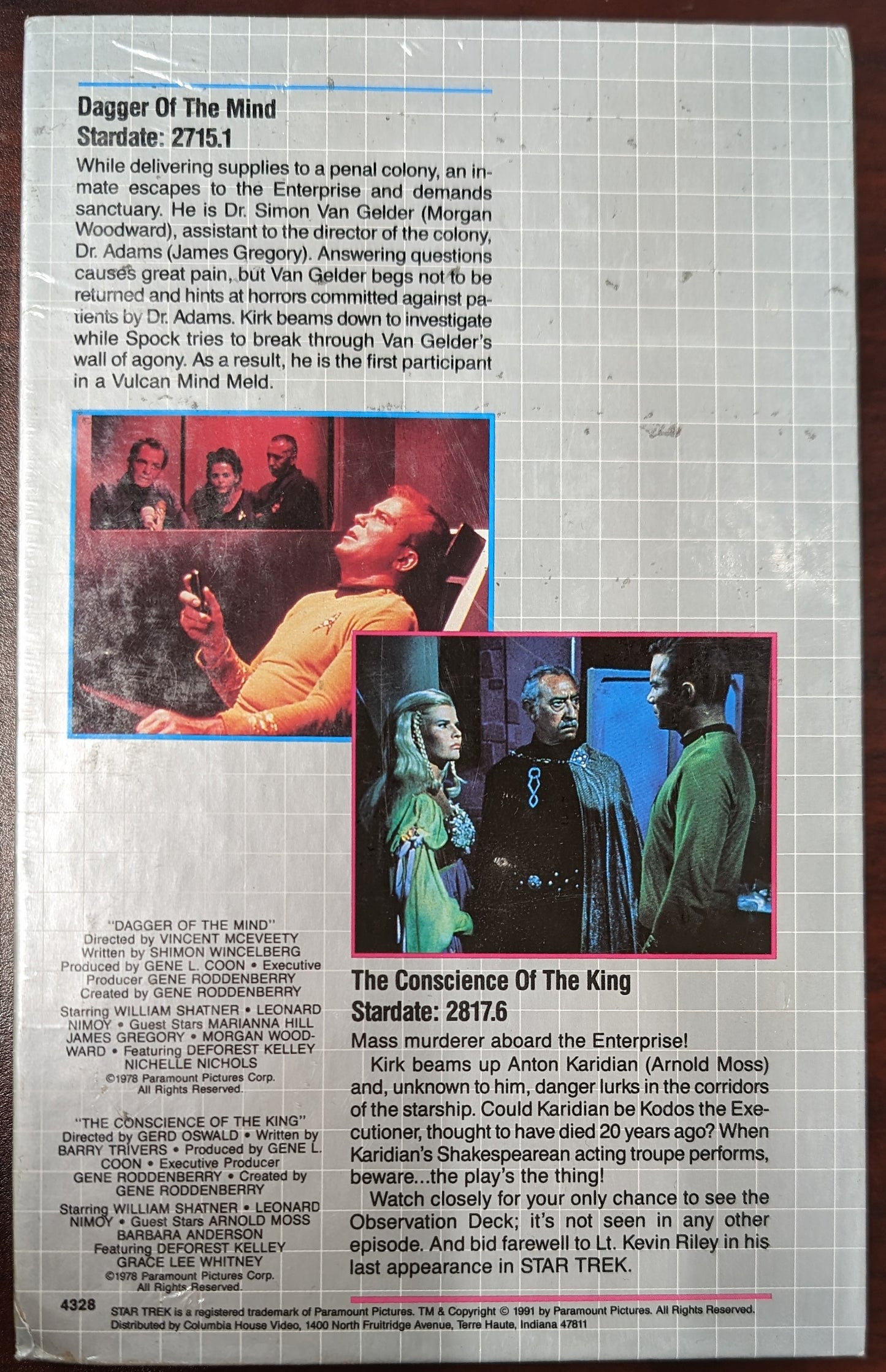 1991 Columbia House Star Trek VHS Dagger of the Mind / Conscience of the King